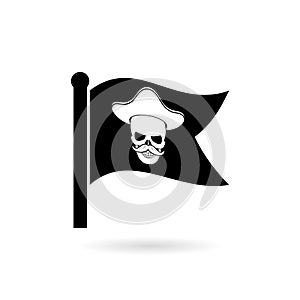 Black pirate flag with skull icon isolated on white background