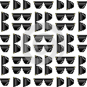 Black Pixel Sunglasses Seamless Pattern Isolated on White Background