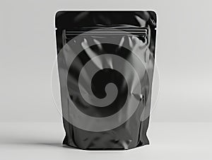 Black plastic bag mockup. A black pouch bag mockup on a white background