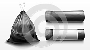 Black plastic bag for trash, garbage and rubbish