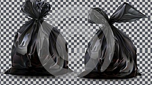 A black plastic bag for trash, garbage, and rubbish. Modern realistic mockup of a polyethylene trash bag in a roll and