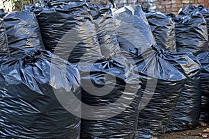 Black plastic bags with trashes
