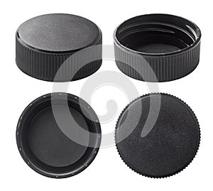 black plastic bottle caps