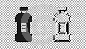 Black Plastic bottle for laundry detergent, bleach, dishwashing liquid or another cleaning agent icon isolated on