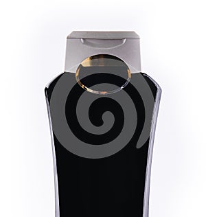 Black plastic bottle lotion isolated white background