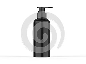 Black plastic bottle with pump dispenser for branding, Cosmetic bottle with pump mockup on isolated white background