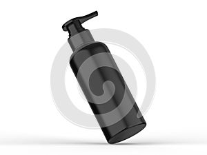 Black plastic bottle with pump dispenser for branding, Cosmetic bottle with pump mockup on isolated white background