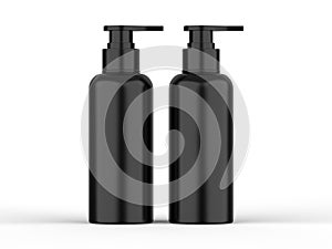 Black plastic bottle with pump dispenser for branding, Cosmetic bottle with pump mockup on isolated white background