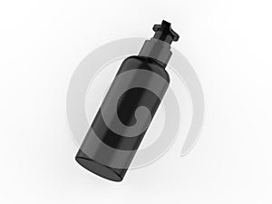 Black plastic bottle with pump dispenser for branding, Cosmetic bottle with pump mockup on isolated white background