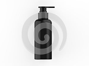 Black plastic bottle with pump dispenser for branding, Cosmetic bottle with pump mockup on isolated white background