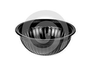 Black plastic bowl isolated on white