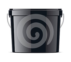 Black plastic bucket of medium size