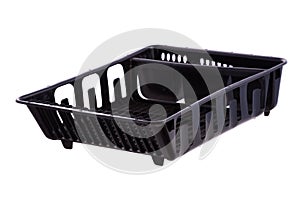 Black Plastic Dish Drainer; On White Background