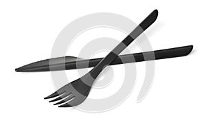 Black plastic disposable knife and fork