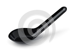 Black plastic disposable soup spoon