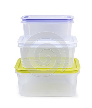 Black Plastic food container with cover on white background with clipping path