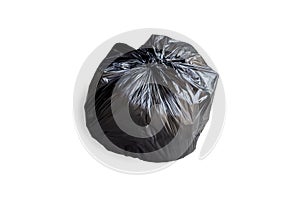 Black plastic garbage bag on a white background that has been successfully tethered with a clipping path