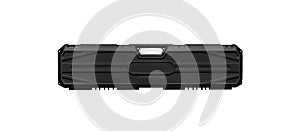 Black plastic hard case for transporting and storing weapons. Gun container isolate on a white back