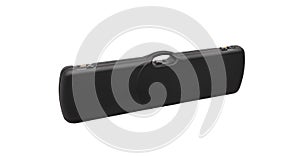 Black plastic hard case for transporting and storing weapons. Gun container isolate on a white back