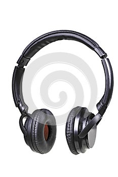 Black plastic headphones for listening to music. Accessories for fans of rock and classical music