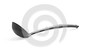 Black plastic ladle. Close up. Isolated on a white background