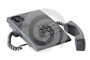 Black plastic phone isolated on white