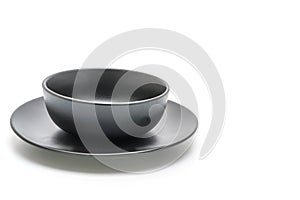 black plate and bowl isolated on white background