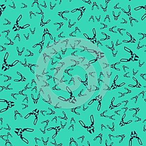 Black Pliers tool icon isolated seamless pattern on green background. Pliers work industry mechanical plumbing tool