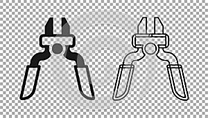 Black Pliers tool icon isolated on transparent background. Pliers work industry mechanical plumbing tool. Vector