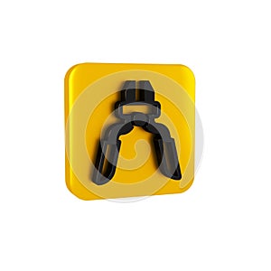 Black Pliers tool icon isolated on transparent background. Pliers work industry mechanical plumbing tool. Yellow square