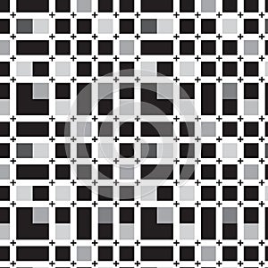 black plus sign on white grid line pattern silver black background