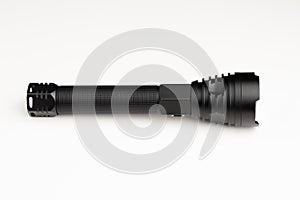 Black pocket flashlight, white background