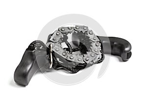 Black pocket hand chain saw isolated on white