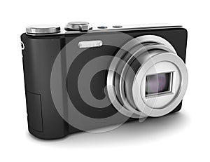 Black point and shoot photo camera isolated