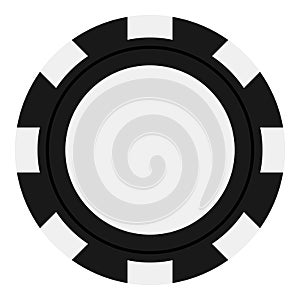 Black Poker Chip Flat Icon Isolated on White