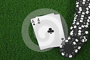Black poker cihps and two aces
