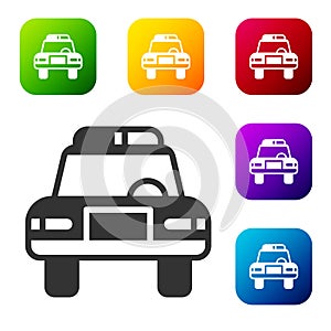 Black Police car and police flasher icon isolated on white background. Emergency flashing siren. Set icons in color