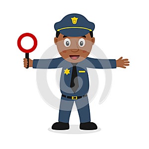 Black Policeman Character Signaling Disk