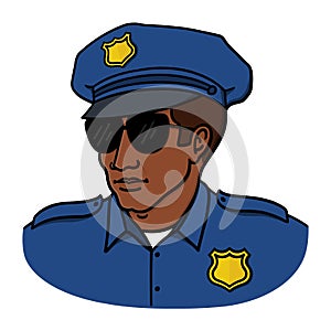 Black policeman illustration on white background