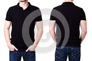 Black polo shirt on a young man template