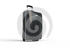 Black polycarbonate travel baggage suitcase on white background
