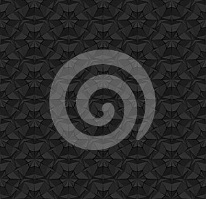 Black polygonal seamless pattern with triangles. Dark repeating geometric texture with extruded surface effect. 3D
