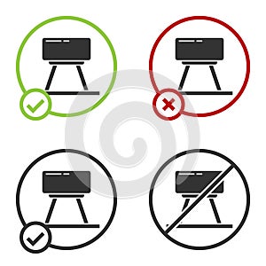 Black Pommel horse icon isolated on white background. Sports equipment for jumping and gymnastics. Circle button. Vector