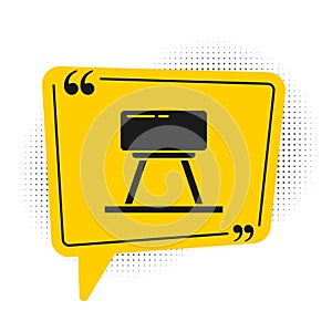 Black Pommel horse icon isolated on white background. Sports equipment for jumping and gymnastics. Yellow speech bubble