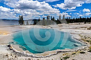 The Black Pool with Yellowstone Lake in the Background in Yellow