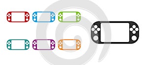 Black Portable video game console icon isolated on white background. Gamepad sign. Gaming concept. Set icons colorful