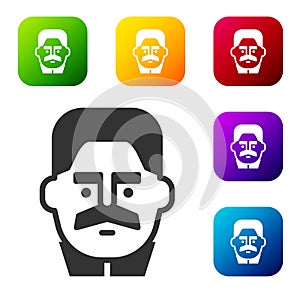 Black Portrait of Joseph Stalin icon isolated on white background. Set icons in color square buttons. Vector