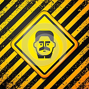 Black Portrait of Joseph Stalin icon isolated on yellow background. Warning sign. Vector