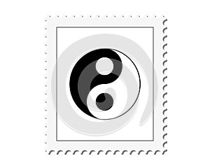 Black postal rubber stamp with the yin and yang taoistic symbol of balance