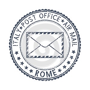 Black postal stamp Rome, Italy. Postmark with envelope sign